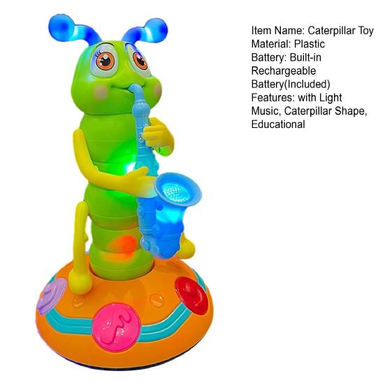 Electric Dancing Caterpillar Toy with LED Light Music Toddlers Swinging Boys Girls Tummy Saxophone Caterpillar Toy