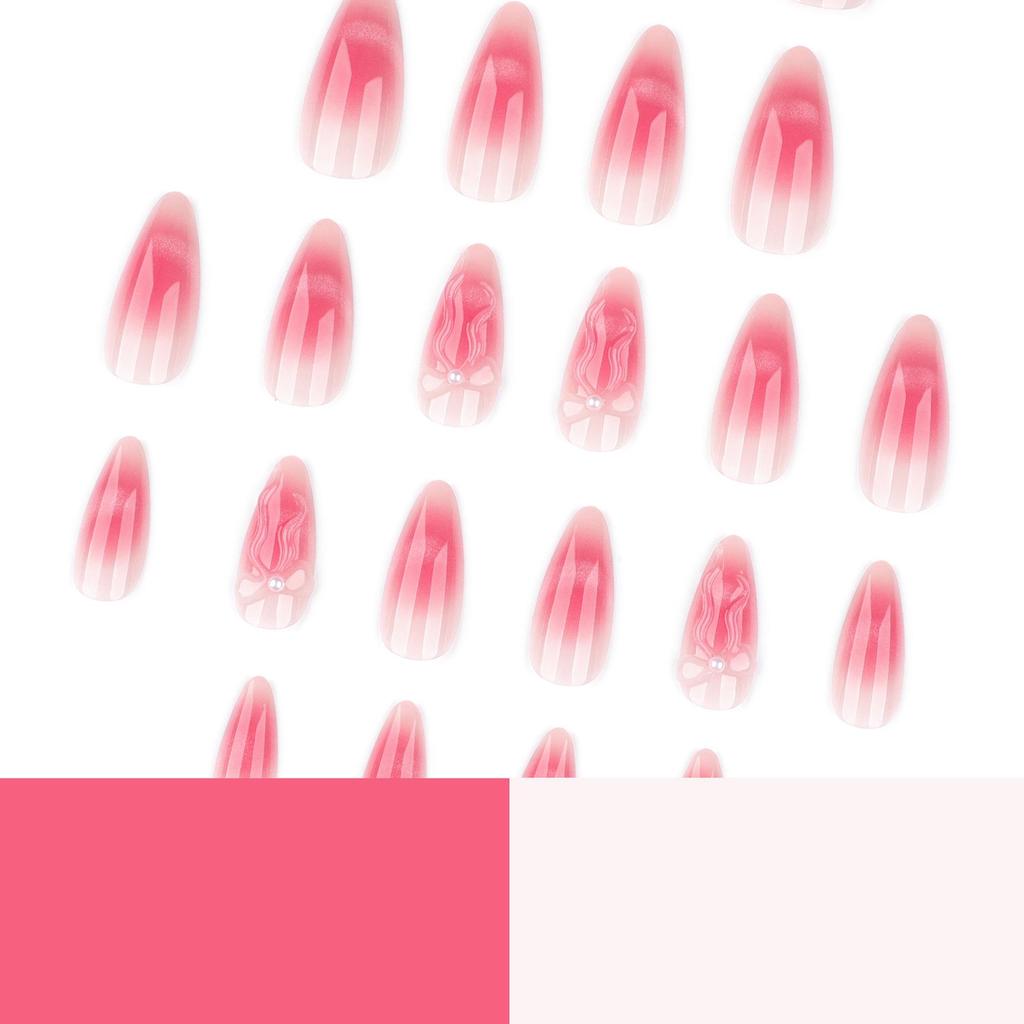 Fresh Natural Gradient Blush Nail Art with 3D Bow and Cat Eye Press-On False Nails
