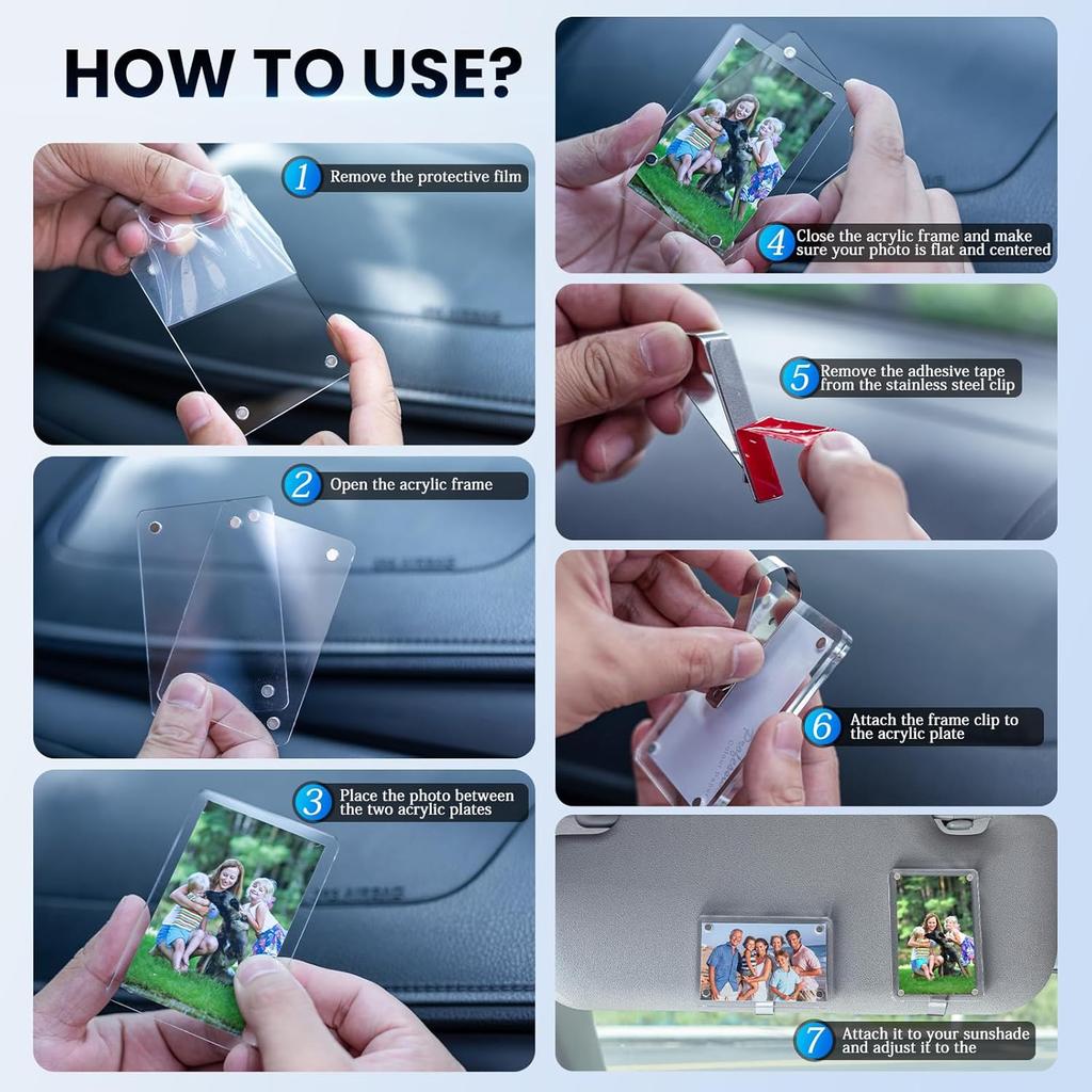 2 Pcs Car Picture Holder For Sun Visor, 2.4×3.5 Inch Acrylic Magnetic Visor Photo Clip For Car, Car Sunshade Photo Frame, Display Your Precious