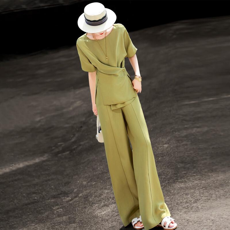 Women's Luxury Acetate Slit Top & Wide-Leg Pants Set