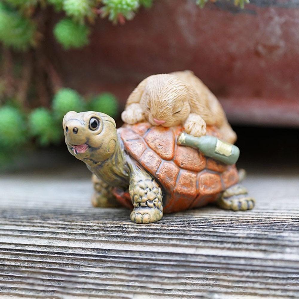 Multicolor Cartoon Rabbit Figurines Micro Landscape Resin Garden Turtle Statue Waterproof Bonsai Ornament Lawn Animal Sculpture