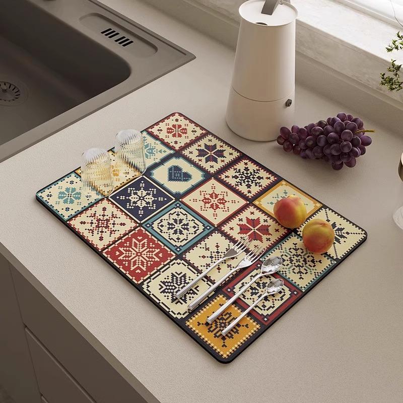 American retro kitchen countertop drain pad, diatomaceous earth absorbent pad, quick drying waterproof anti slip pad