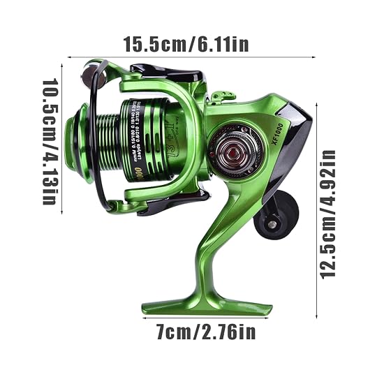 Heavy-duty ball bearing fishing reel for smooth and high-speed spinning. Ambidextrous (Green/XF7000)