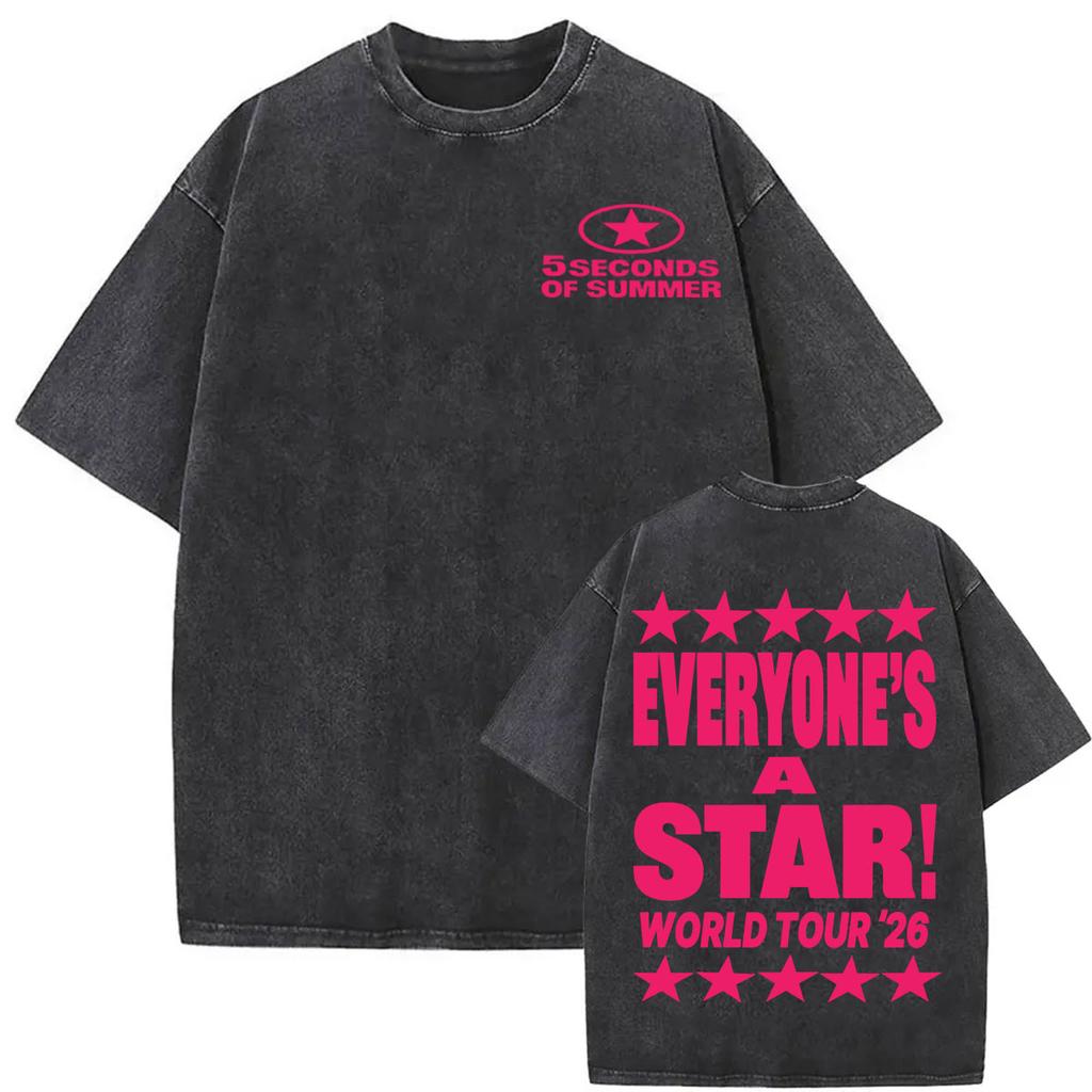 Seconds of Summer Everyones A Star World Tour  Vintage Washed Tshirt Men Women Fashion Harajuku Casual Oversized T Shirt