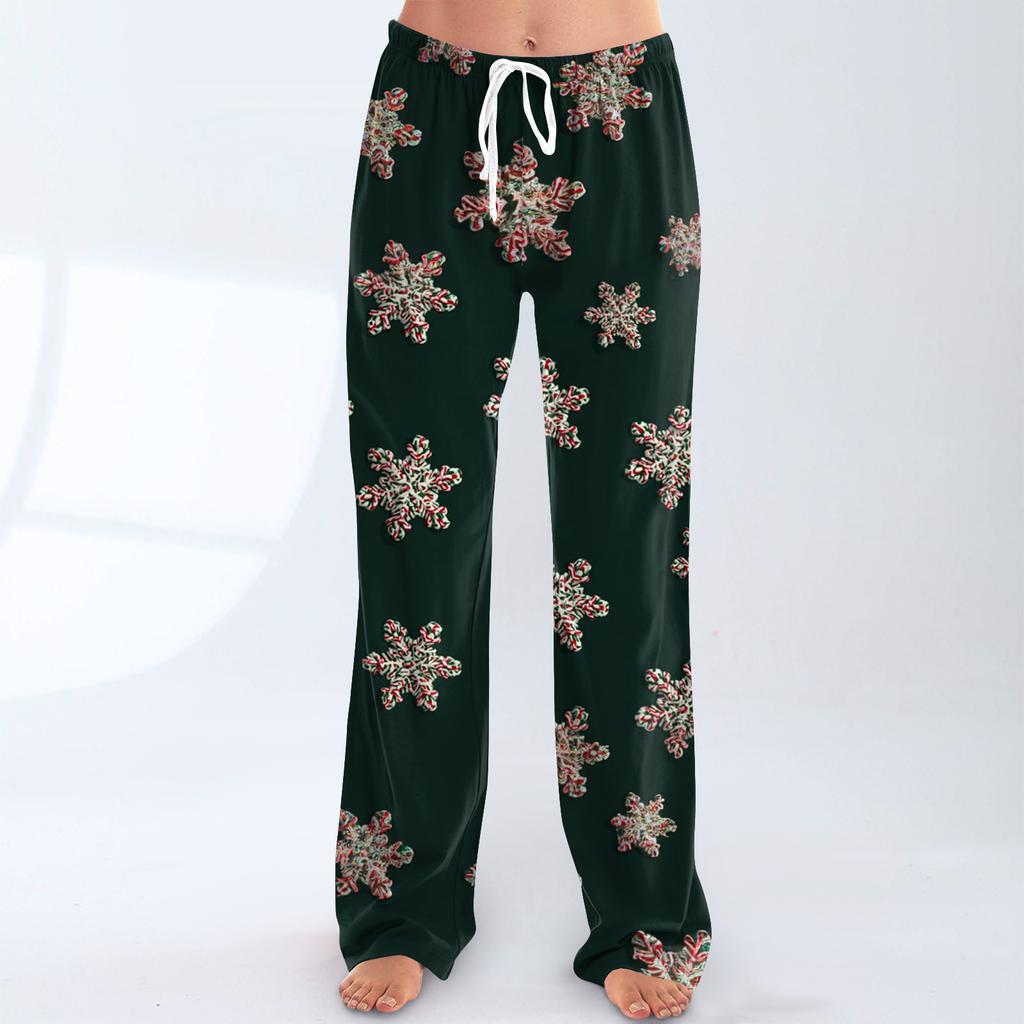 Dámské ležérní kalhoty se stahovací šňůrkou s vánočním potiskem