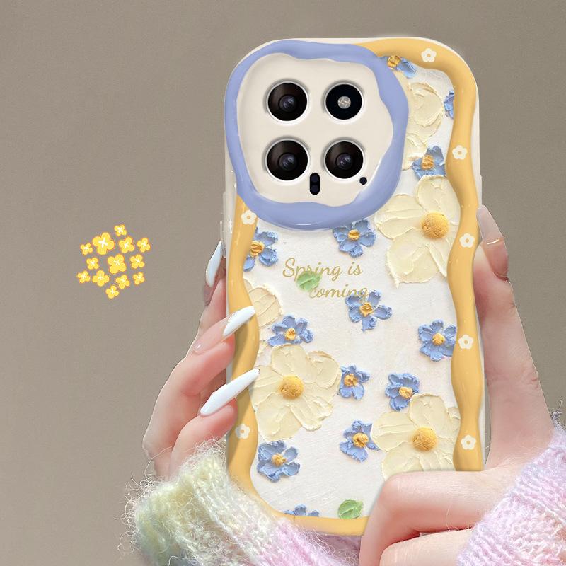 Suitable for Xiaomi 14/13pro Mobile Phone Case Note12/11 Full Screen Oil Painting Flower Chain Redmi K70 Transparent Soft