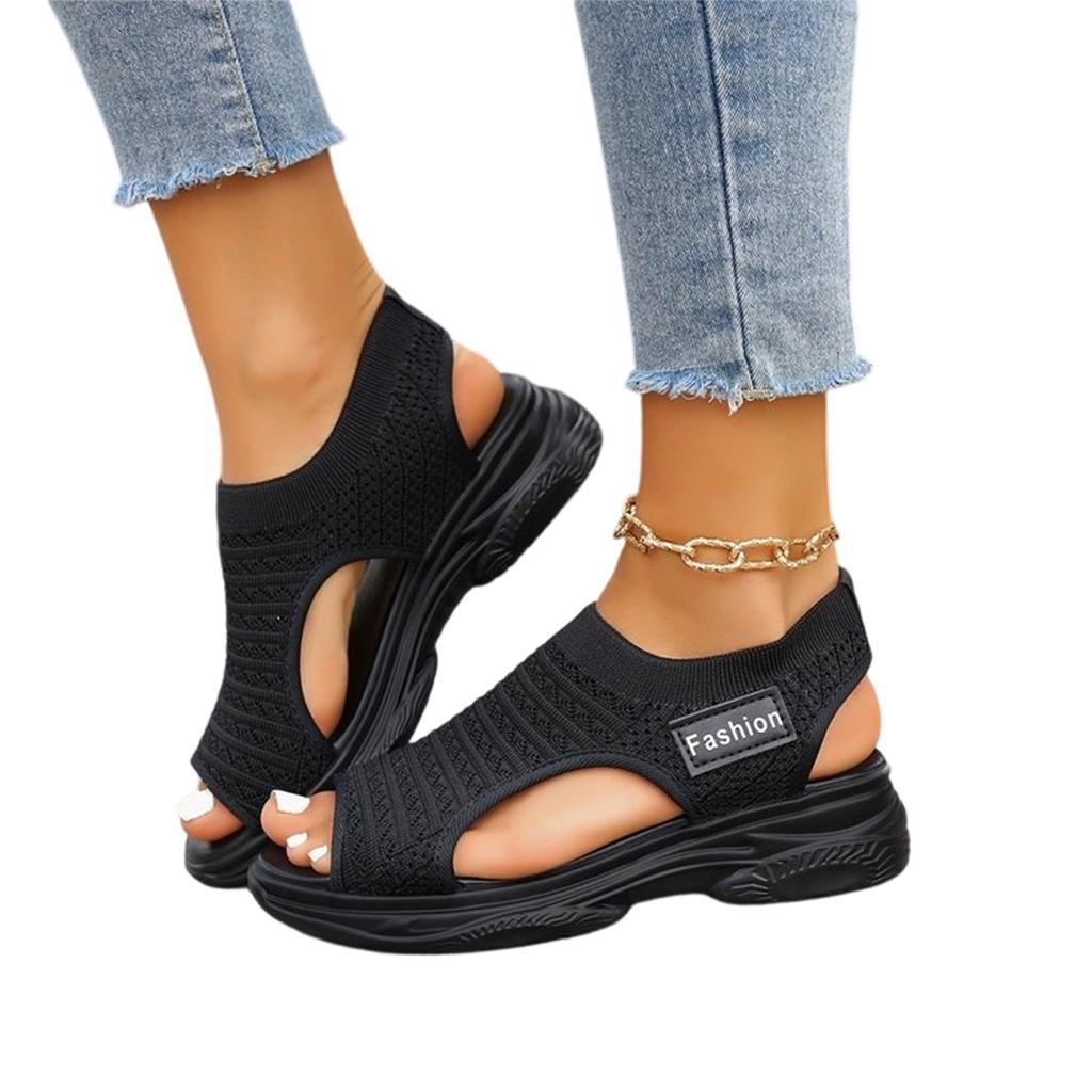 Women Plus Size Slip On Knit Open Toe Casual Sandals Lightweight Breathable Summer Shoes with Flexible Sole for Daily Wear