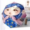 Blue haired girl, Starry dress Automatic Opening and Closing, 8 rib Structure Portable Umbrella, Suitable for Men and Women in All Seasons
