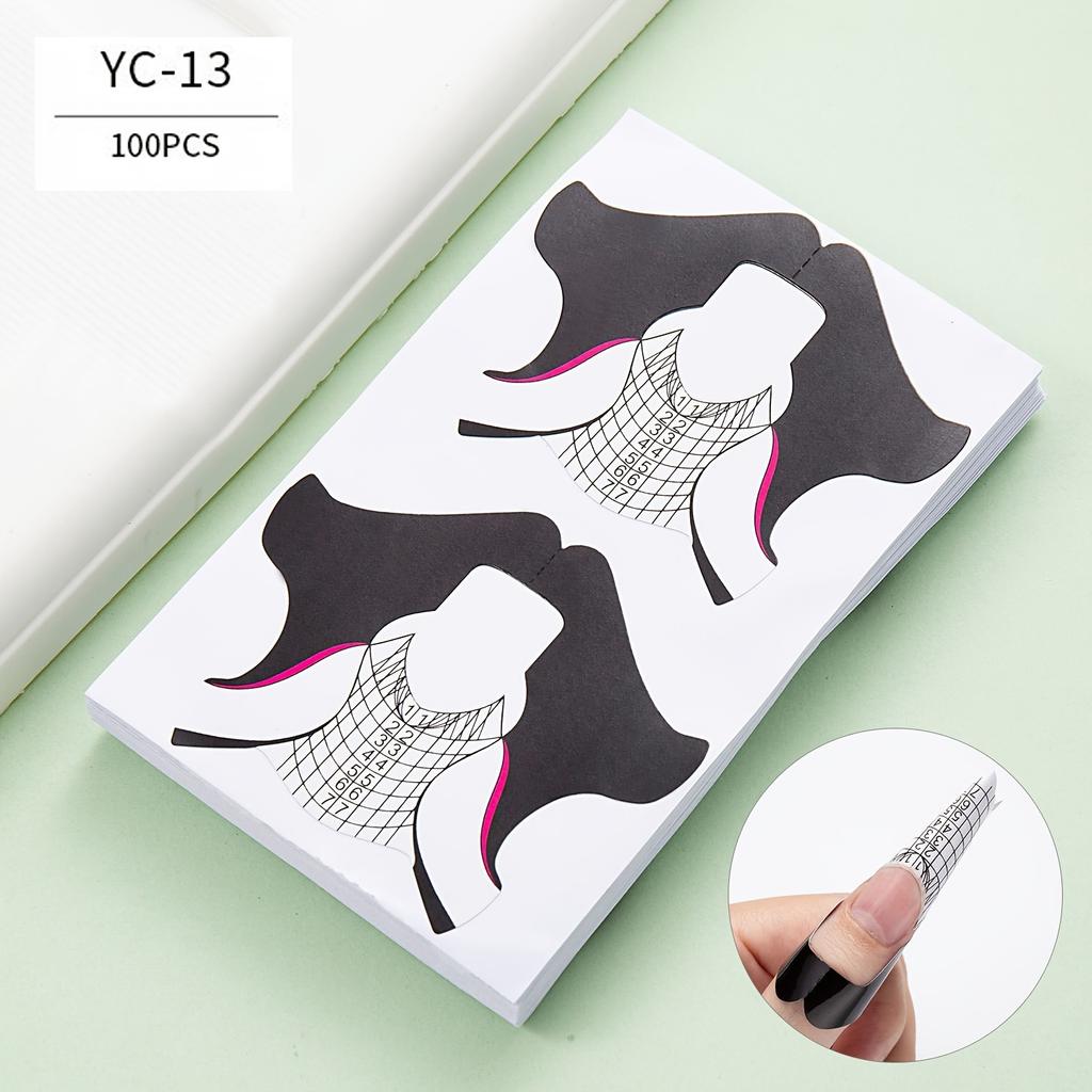 100 Pcs Polymer Gel Nail Extension Paper Forms, Butterfly Square Horseshoe Nail Guide Molds for Salon and Home Use