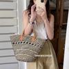 Casual Plaid Rattan Top-handle Bag Ladies Fashion Handmade Straw Bags Female Summer Beach Bamboo Woven Bags Hollow Women Handbag