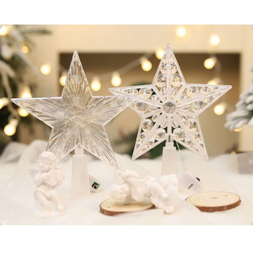 Transparent Christmas Star Tree Toppers Lighted Christmas Treetop Light Indoor Office