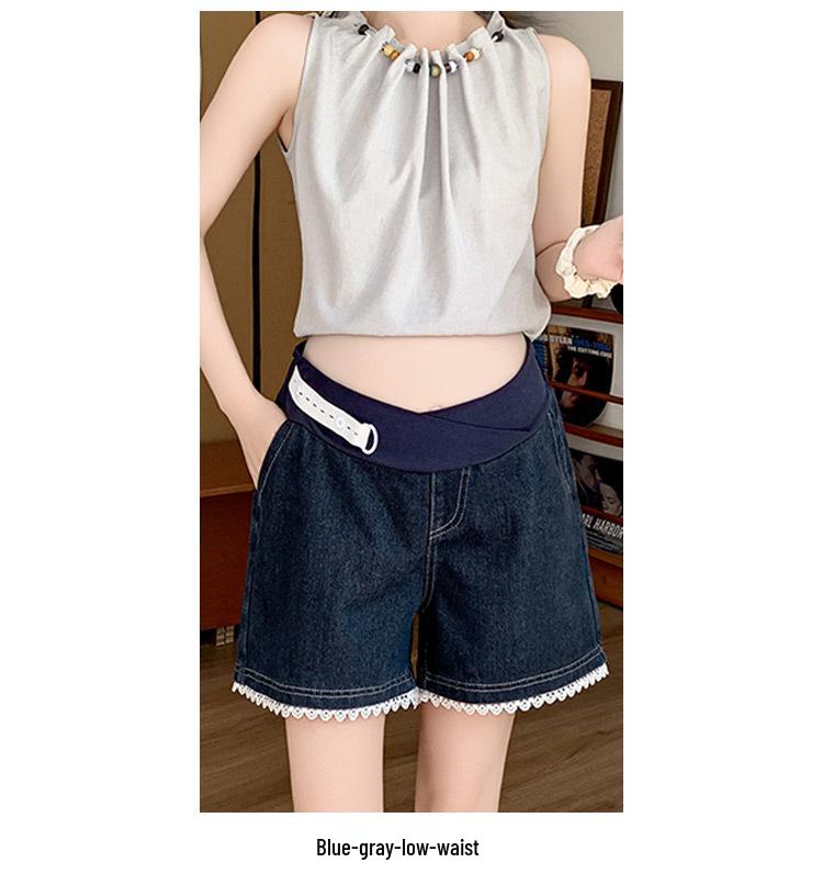 Women's Plus Size Lace Denim Maternity Shorts - Summer 2026 A-line Loose Fit