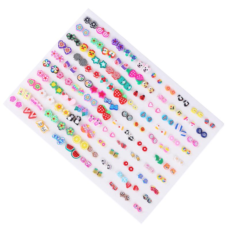 100Pairs Acrylic Crystal Heart Star Moon Small Stud Earrings Set For Women Girl Animal Flower Plastic Earring Trend Jewelry