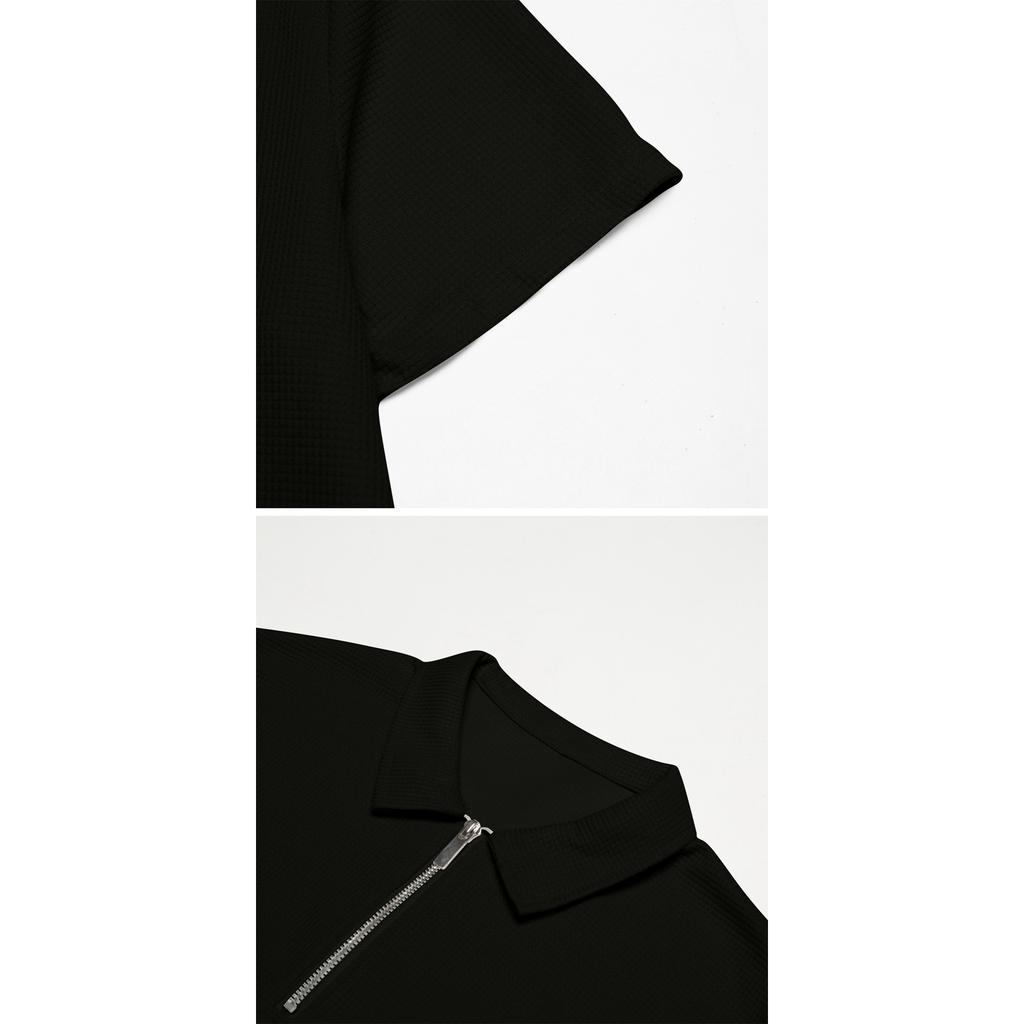 Men's Waffle Knit Short Sleeve Polo Shirt with Zip Collar Breathable Lightweight Casual Top for Summer