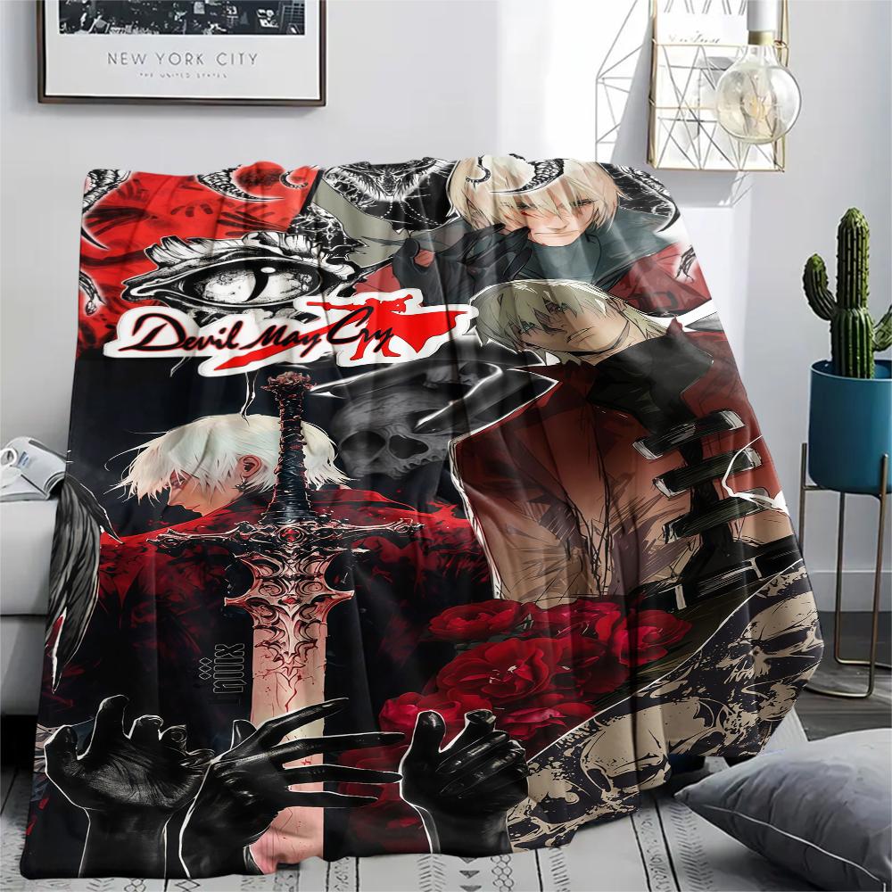 1PC Devil May Cry Print Flannel Blanket, High quality All Seasons, Home Decor, Warmth and Comfort, Perfect for Christmas Gifts