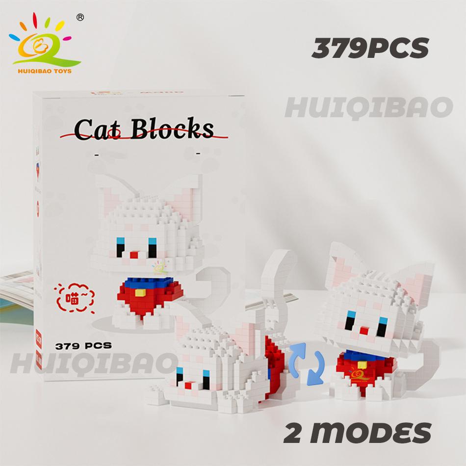 HUIQIBAO Cute Cat Micro Model Building Block Kids Mini Pets City Cartoon Animal Diamond Bricks Educational Toys Children Gift