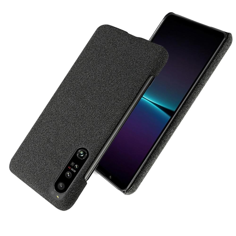 

For Sony Xperia 1 IV Wear-resistant Drop-proof Mobile Phone Case Solid Color Hard PC+Cloth Phone Shell Cover Light Grey