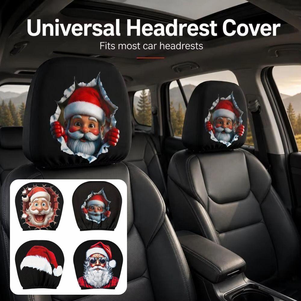 2Pcs Elastic Car Headrest Cover Soft Car Head Pillowcase Christmas Decoration