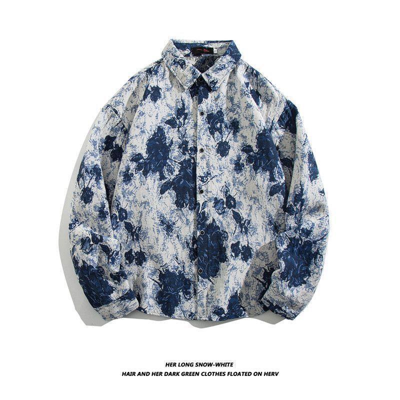 Cămașă bărbătească cu mânecă lungă, stil retro cubanez vintage - stil etnic japonez pentru toamnă și iarnă