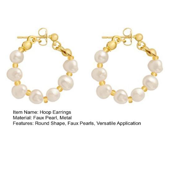 1 Pair Hoop Earrings Baroque Faux Pearls Decor Korean Style Design Earrings Jewelry Gift Fashion Accessories