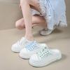 Lace sequined mesh breathable half slippers women's thick sole heightening soft baseplate shoes summer new shoes women's shoes