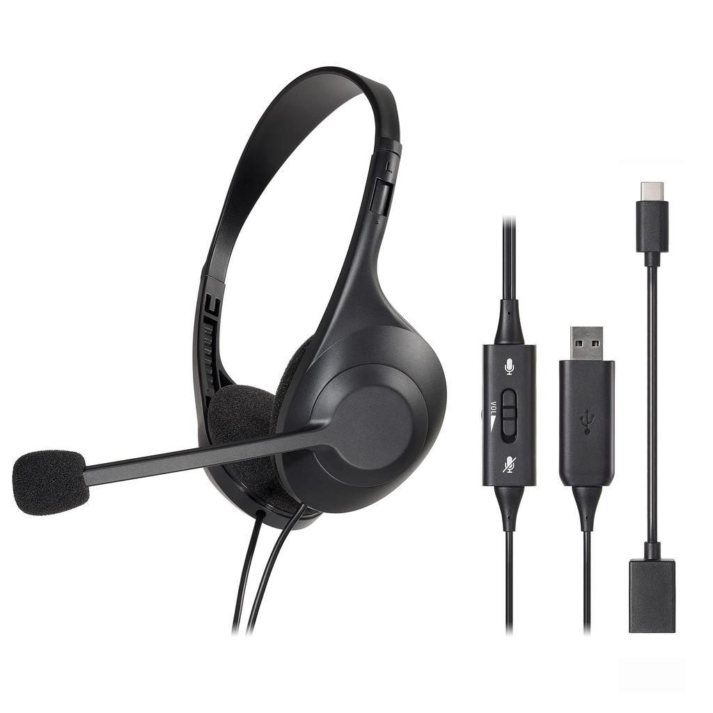 Audio-Technica ATH-102USB USB Stereo Headset with Type-A and Type-C Connectors, Noise-Canceling Microphone, Handheld Controller, Deodorizing Finish,