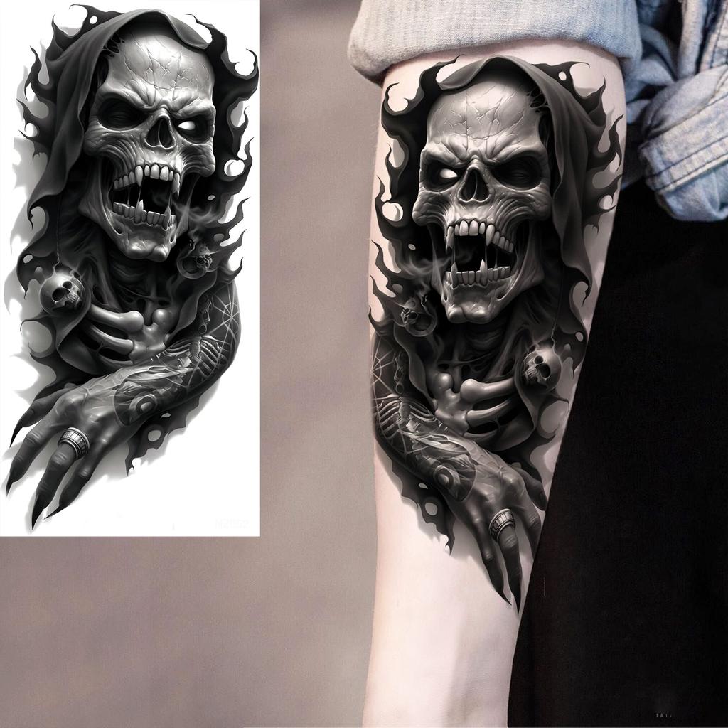 1 Sheet Evil Witch Zombie Vampire Temporary Tattoos For Men Women Adults Halloween Long Lasting Waterproof Fake Tattoo Sticker