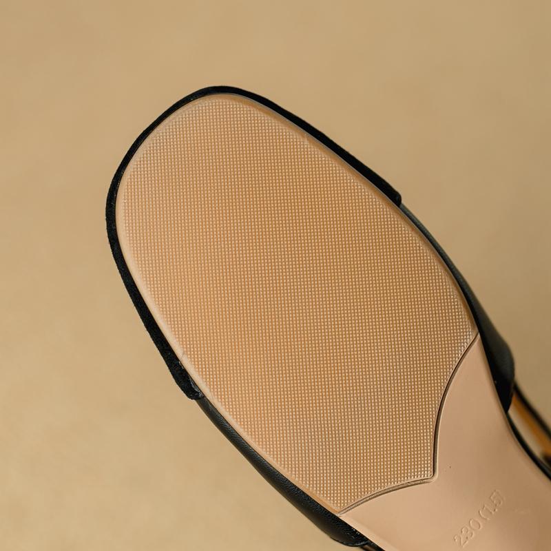 Fashion Women's New Spring/Summer Round Head Genuine Leather Sheepskin Low Heel Large Size Small Fragrant Baotou Sandals