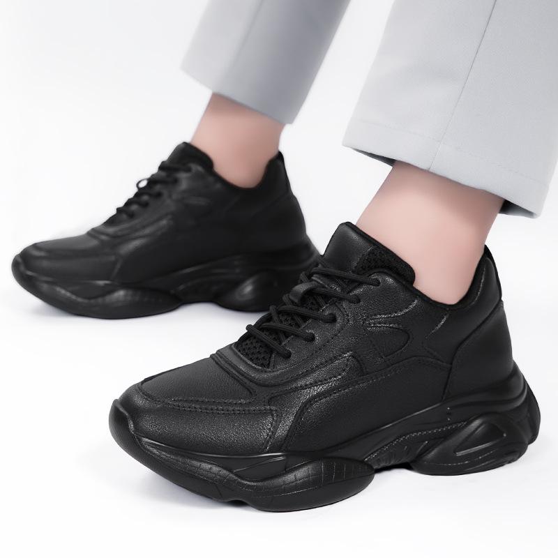 Men's 8CM Height-Increasing Thick Sole Casual Dad Sneakers - Trendy, Versatile White Genuine Cowhide Shoes