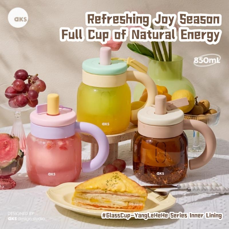 

AKS High Borosilicate Glass Water Bottle Women S Large Capacity Straw Cup 2025 New High-Visual Appeal Portable Mug