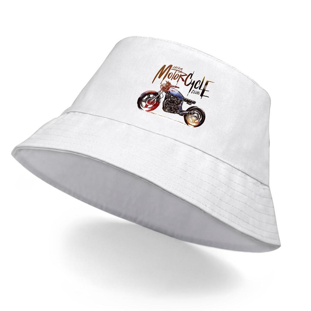 Bucket Hat With Handsome Motorcycle Print , Sun Hat Solid Color Fashion Sun Protection Beach Cap