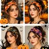 Halloween Themed Headband for Women Stretchy Party Headwear Ghost Pumpkin Spider Web Bat Print Fashion Hair Accessory