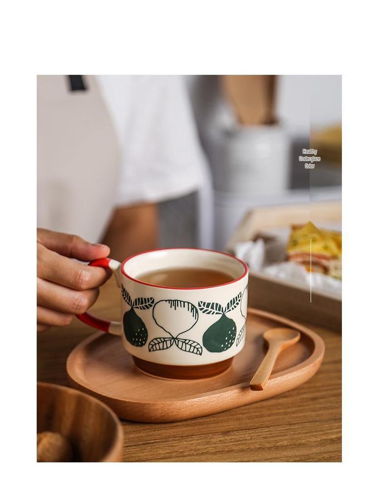 Japanese Retro INS Ceramic Drip Coffee Mug with Print - Stackable Creative Couple Breakfast Cup
