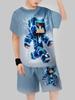 Sets for Children Boys' 3D Letter Graffiti Printed Short-Sleeved Shorts  Suit Casual Sports Style  Clothing
