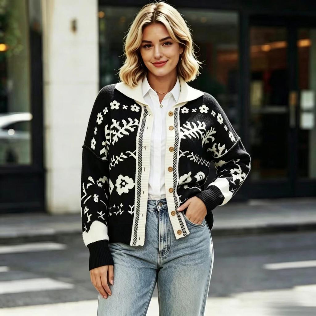 Women's Knit Cardigan with Lapel, Single-Breasted, Long Sleeve, Loose Fit, Casual Winter Coat