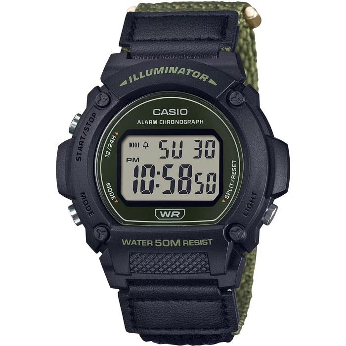 Casio Стандартные цифровые часы W-219HB-3AV Мужские Зеленый ремешок на липучке