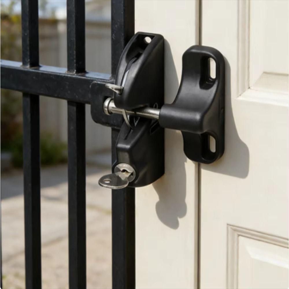 Black Color Outdoor Door Lock Nylon Material Spring Loaded Self-Locking Door Kit 2 Sided Locking Durable Non-rusting