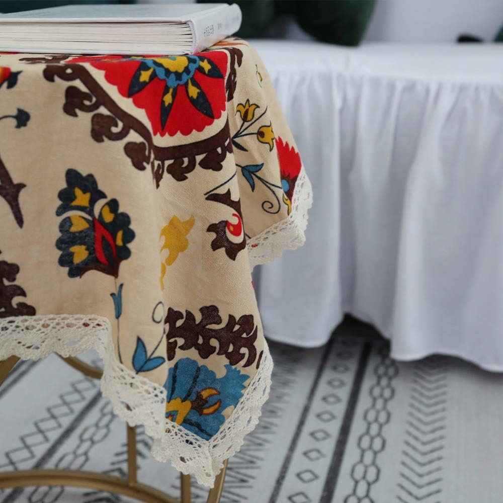 Aothpher 24x24 Inches Modern Boho Floral Jacquard Washable Small Tablecloths with Lace for Dining Table