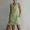Women's Color Sleeveless Loose Fit Cowl Neck Dress for Casual Daily Wear