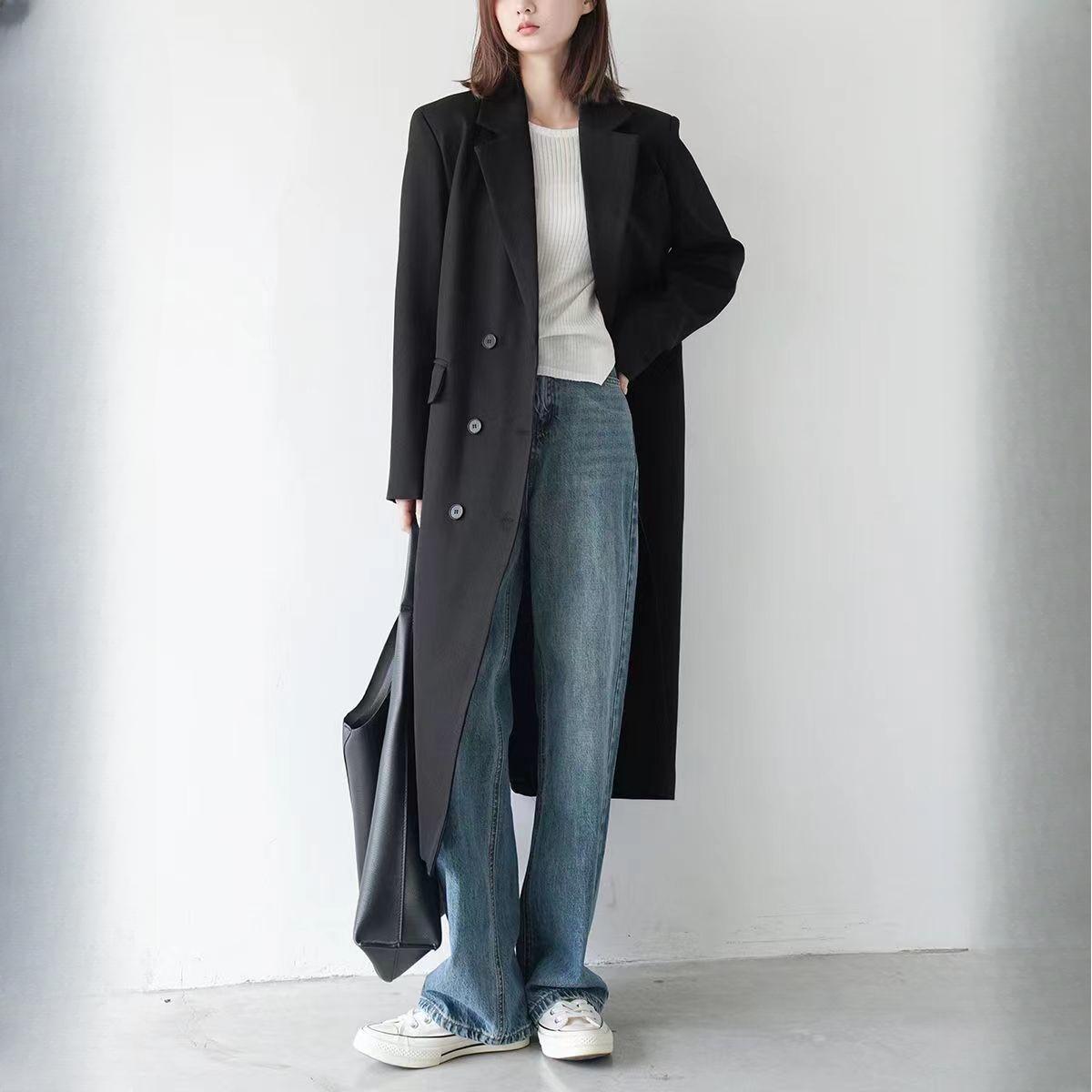 

Женское популярное британское ретро высококлассное серое удлиненное тренч-пальто в стиле блейзера осенне-зимнее шерстяное пальто XL чёрный