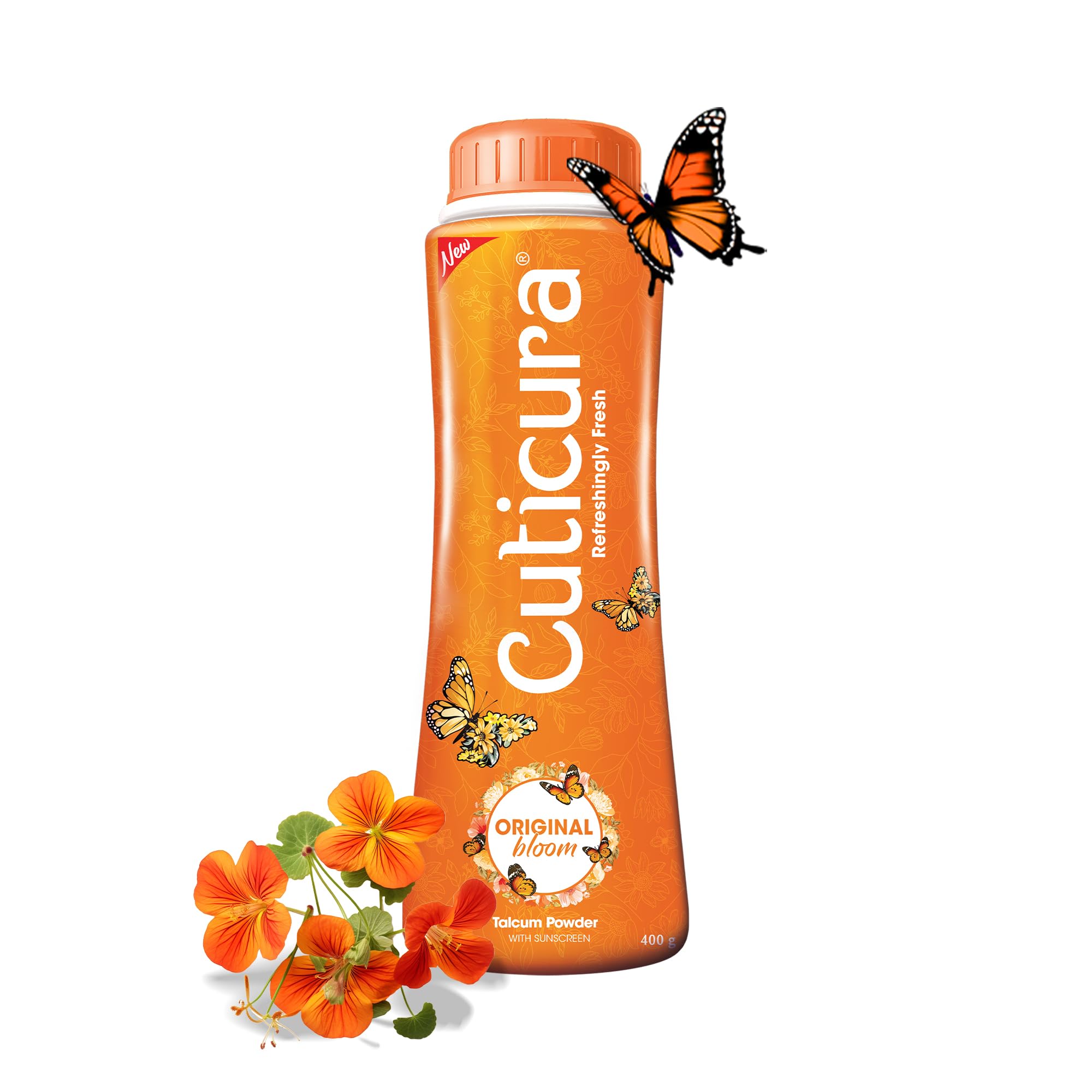Cuticura Original Bloom Talcum Powder with Sunscreen 400g | Odour control | Long lasting fragrance | 100% Vegan | Cruelty-free | Refreshingly Fresh