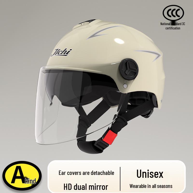 Certified Dual-Lens Electric Motorcycle Helmet for Men and Women - Summer Sun Protection Safety Half Helmet for Scooters