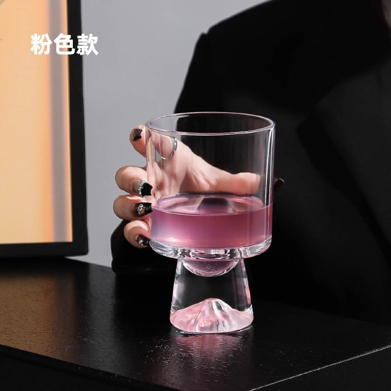 Pink Mountain Design Glass Tumbler High Foot Unique Cocktail Coffee Ice Cream Cup for Home Bar Party Gift