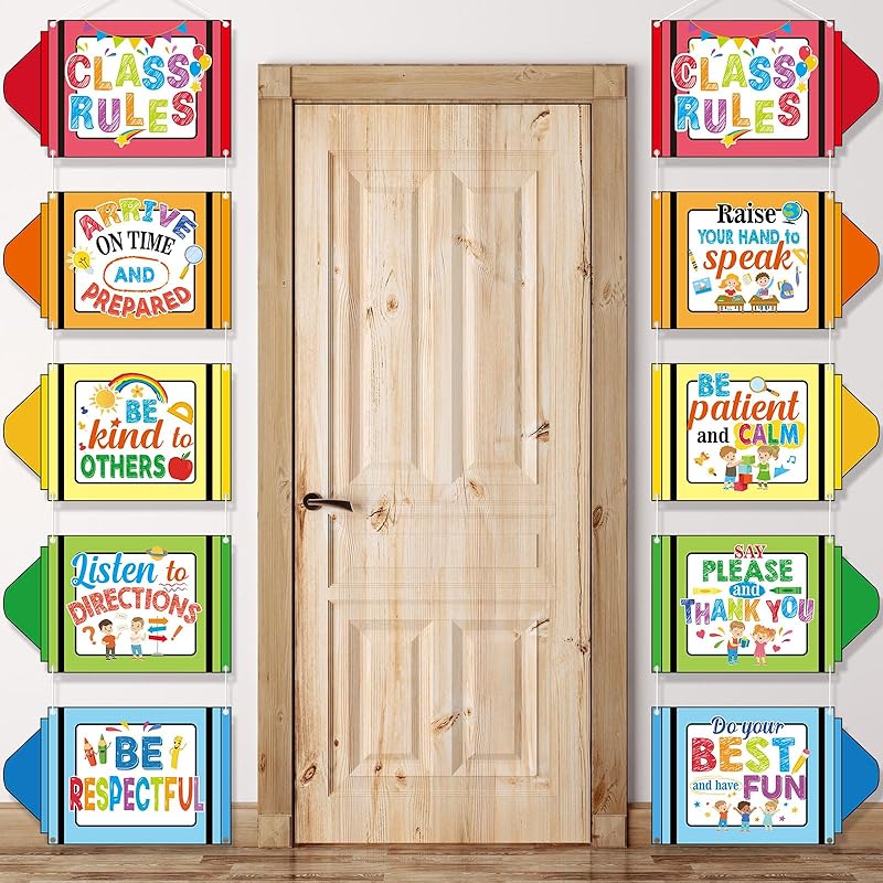 Pajean 10 Pieces Classroom Rules Posters Back to School Classroom Bulletin Board Decorations Motivational Porch Sign Set for Kindergarten Preschool