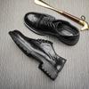 Men'S Shoes British Style Leather Casual Leather Shoes Round Head Breathable Business Shoes Black Fashion Lace-Up Shoes