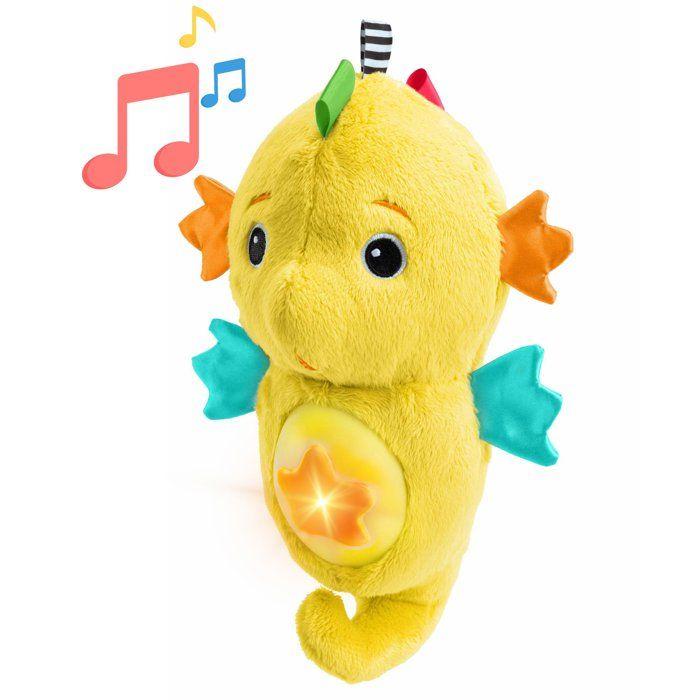 BABY EINSTEIN Veilleuse bébé, Doudou hippocampejaune, réponds au pleurs de bébé, musicale, lumineuse, bruits blanc, attache tétine