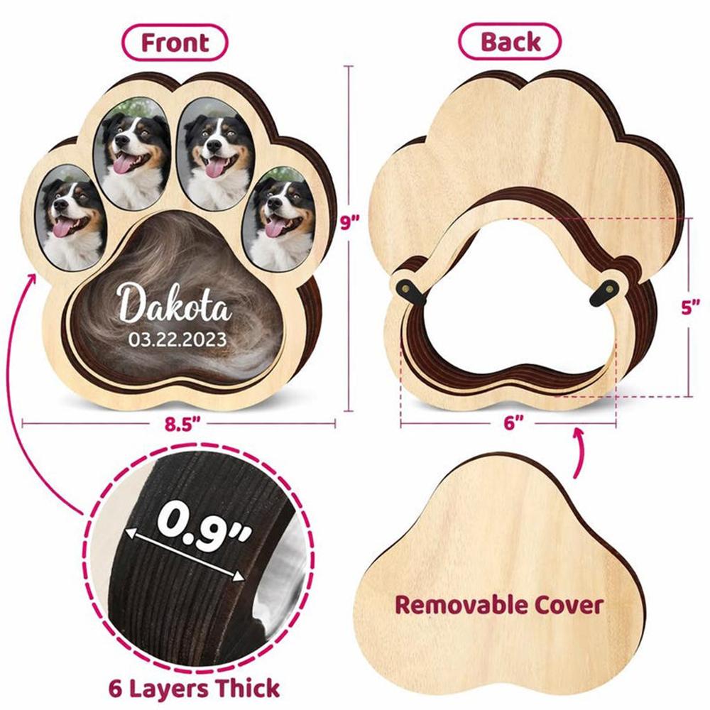 Pet Fur Hair Memorial Keepsake Custom Paw Print Shadow Frame Wooden Memory Box for Teeth Wonderful Pet Remembrance Souvenir