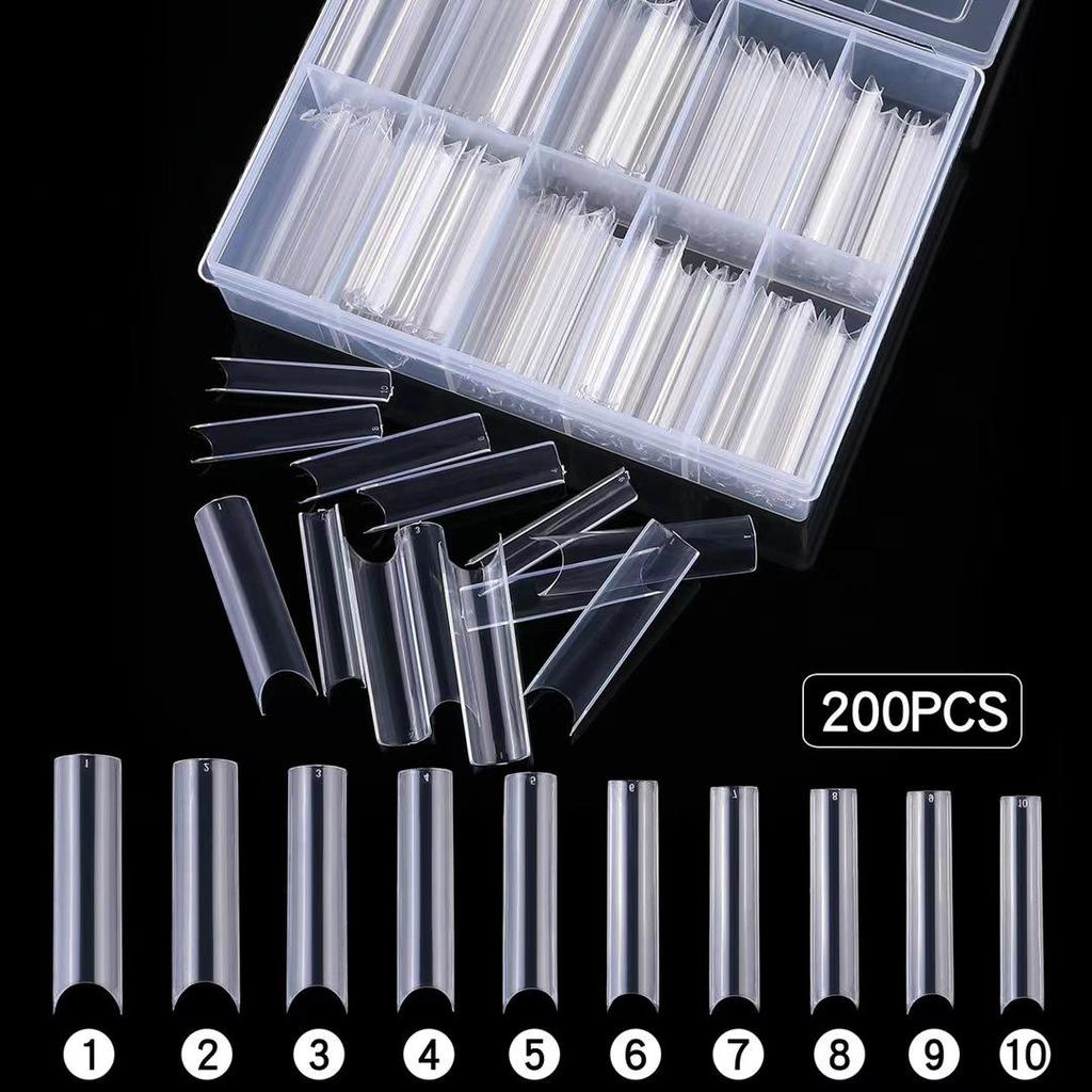Nail Art Tips - 240-Piece Box, Long Denim, Ballet, Trapezoidal & Oval False Nails