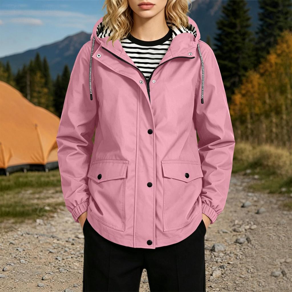 Damen Casual Kapuzen-Windbreakerjacke mit Streifen für den Alltag