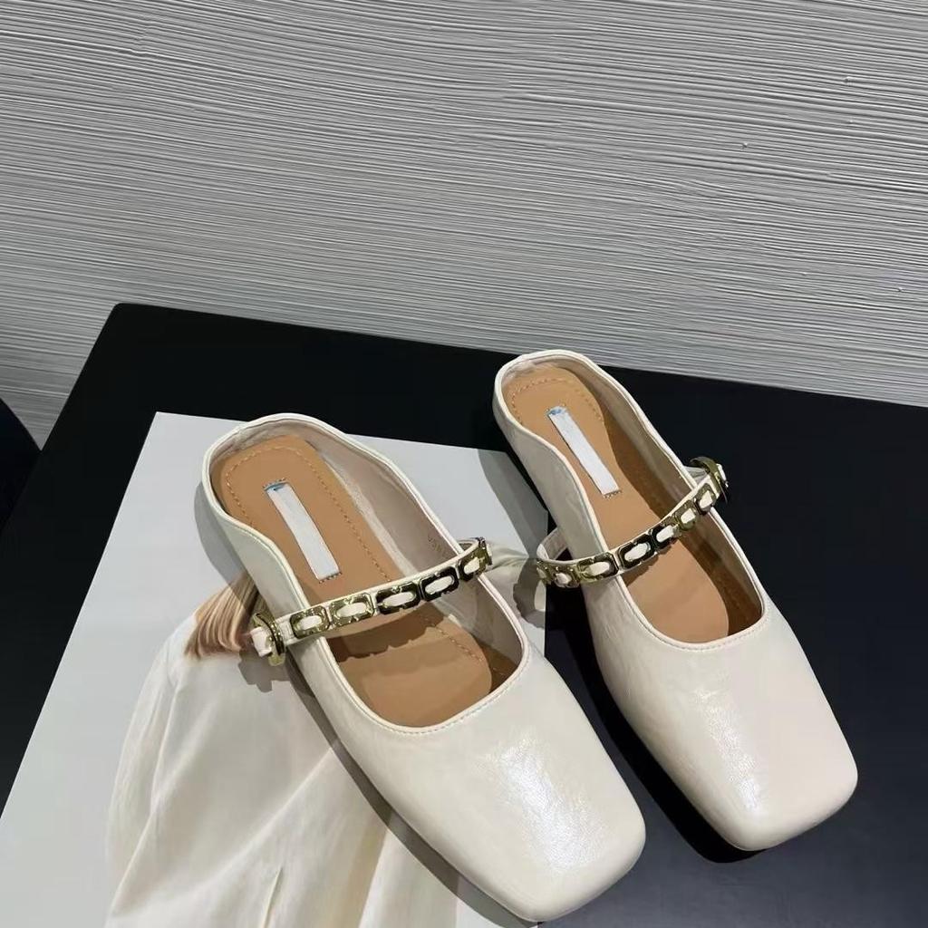 Baotou Half Slippers Women's Summer Outer Wear 2025 Spring and Summer New Flat-bottomed Lazy Muller Slippers Soft-soled Gentle Evening Shoes
